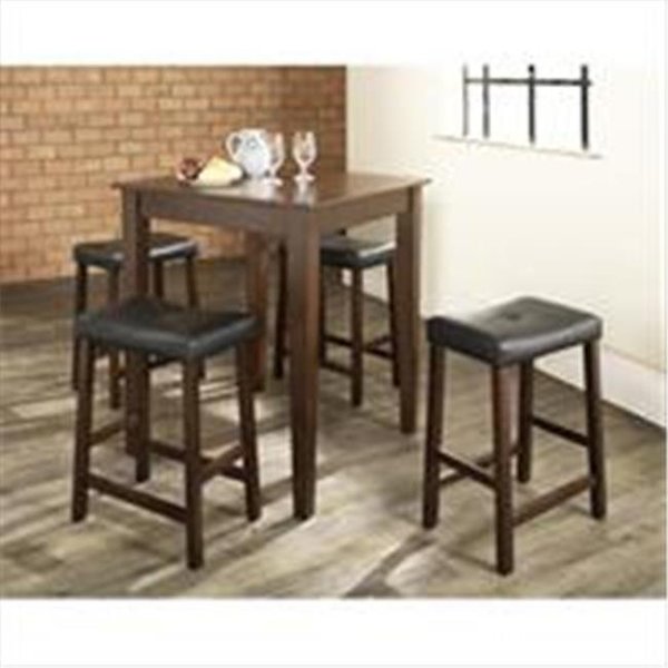 Modern Marketing Crosley Furniture KD520008MA 5 Piece Pub Dining Set with Tapered Leg and Upholstered Saddle Stools in Vintage Mahogany Finish KD520008MA